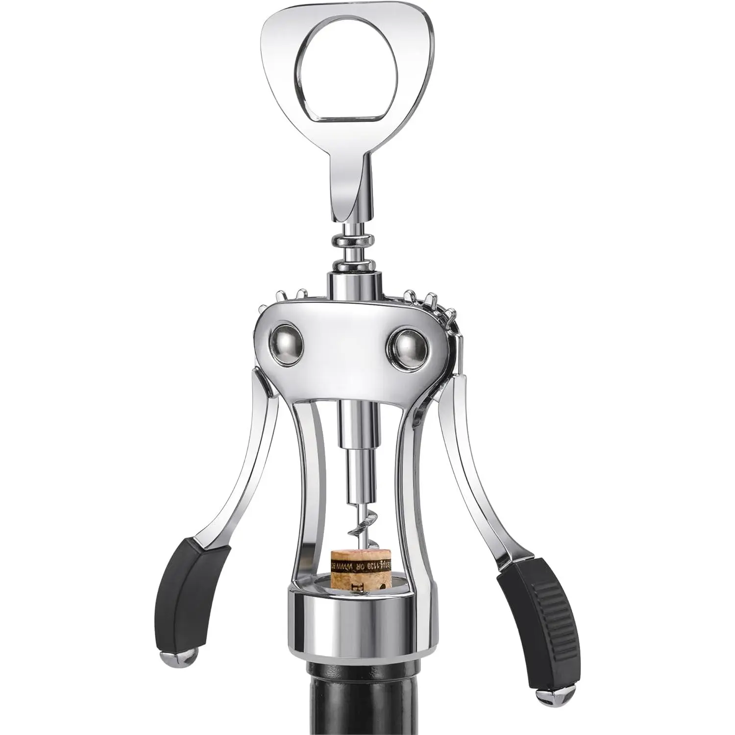 KORCCI Classic Wing-Shape Wine Opener - Solid Metal Heavy-Duty Zinc Alloy Corkscrew with Ergonomic Handle, Sharp Screw, Bottle Opener Bartender Tool for Home Bar, Kitchen (Silver, Drink & Home Bar Accessories)