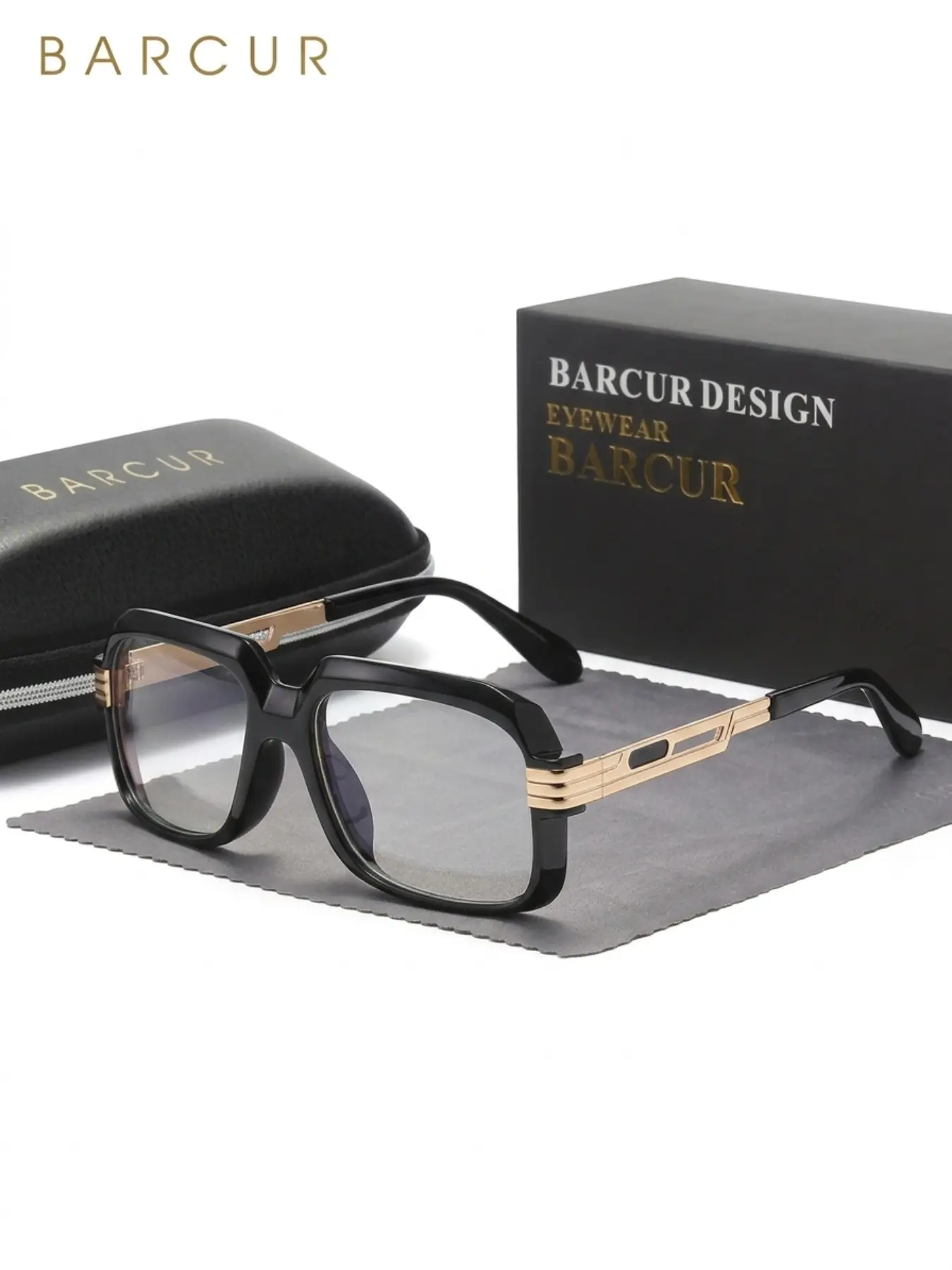 BARCUR Anti Blue Light Glasses Square Frame, Black and Gold Eyewear for Men Women, Lightweight PC Frame Computer Glasses, Eye Protection for Office Work Gaming Reading Screen Use