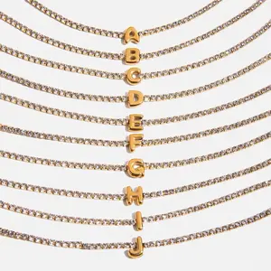 Bubble Letter Initial Sparkly Bracelet - Stainless Steel Gold Plated Waterproof Hypoallergenic 21cm Long Bracelet with Alphabet Options