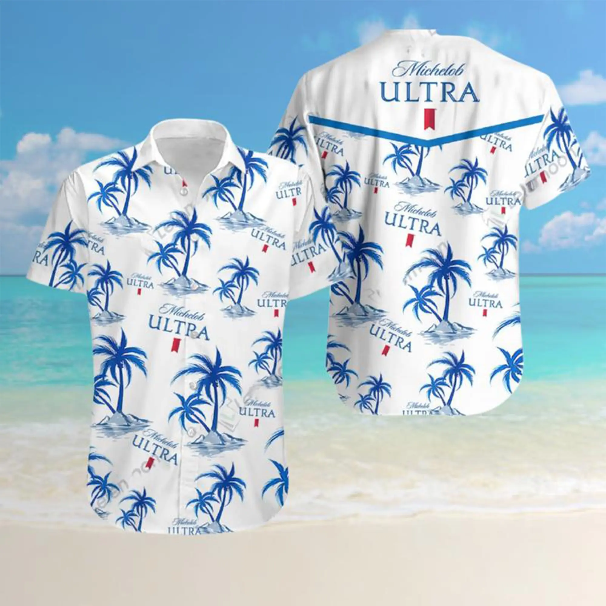 Michelob Ultra Beer Tropical Flower Unisex Hawaiian Shirt for Men, Button Down Summer Beach Short Sleeve, Tropical Style, Sizes S-5XL