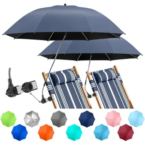 2 PACK Beach Umbrella with Clamp, 360 ? Adjustable Umbrellas for Chair, UPF50+ Umbrella for Beach Chair, Patio Chair, , Camping Chair, Golf Carts (Chair Not Included)