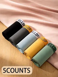 5 pcs 'Hello' PrintsMen's Boxer Briefs, with High Stretch, Quick-drying sports briefs, Suitable for men's daily wear and sport, Suitable for participating in various events and weddings, comfort-breathable's Men's underwear.