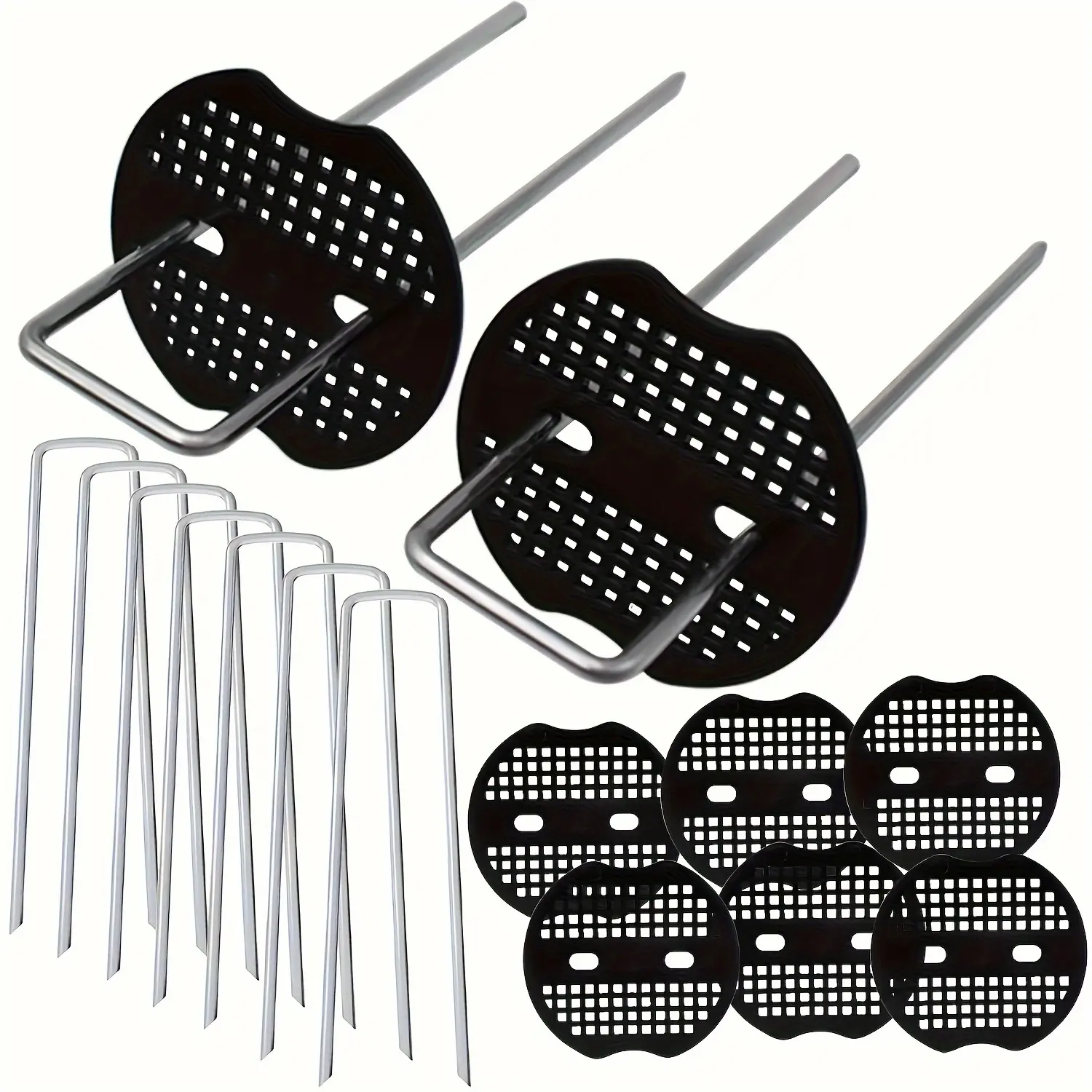 Galvanized Steel U-Shaped Ground Pegs & Washers Set (200pcs/100pcs Options: 50 Pegs + 50 Washers Each) for Lawn Membrane, Camping Tent Fixing