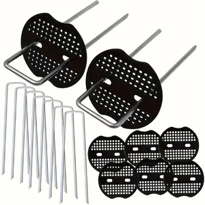 200pcs/100pcs (50pcs U Shaped Ground Pegs 50pcs Washers)U Shaped Ground Pegs, Lawnbrane Pegs, Outdoor 7 Shaped Pegs, Garden Fabric Pegs, Galvanized Steel Pegs, Weed Barrier Ground Pegs, for Fixing Fabrics, Weed Barriers, Courtyard Tents, etc.