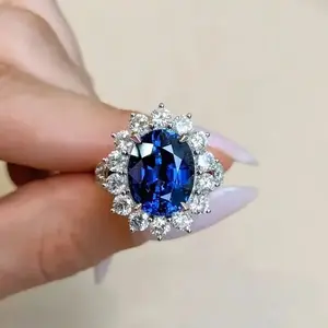 Maxine CZ 4.2ct Blue Stone Oval Cut Engagement Ring,5A Cubic Zirconia Women's Ring Jewelry,Promise Ring for Daily,Travel,Proposal,Wedding,Birthday,Anniversary