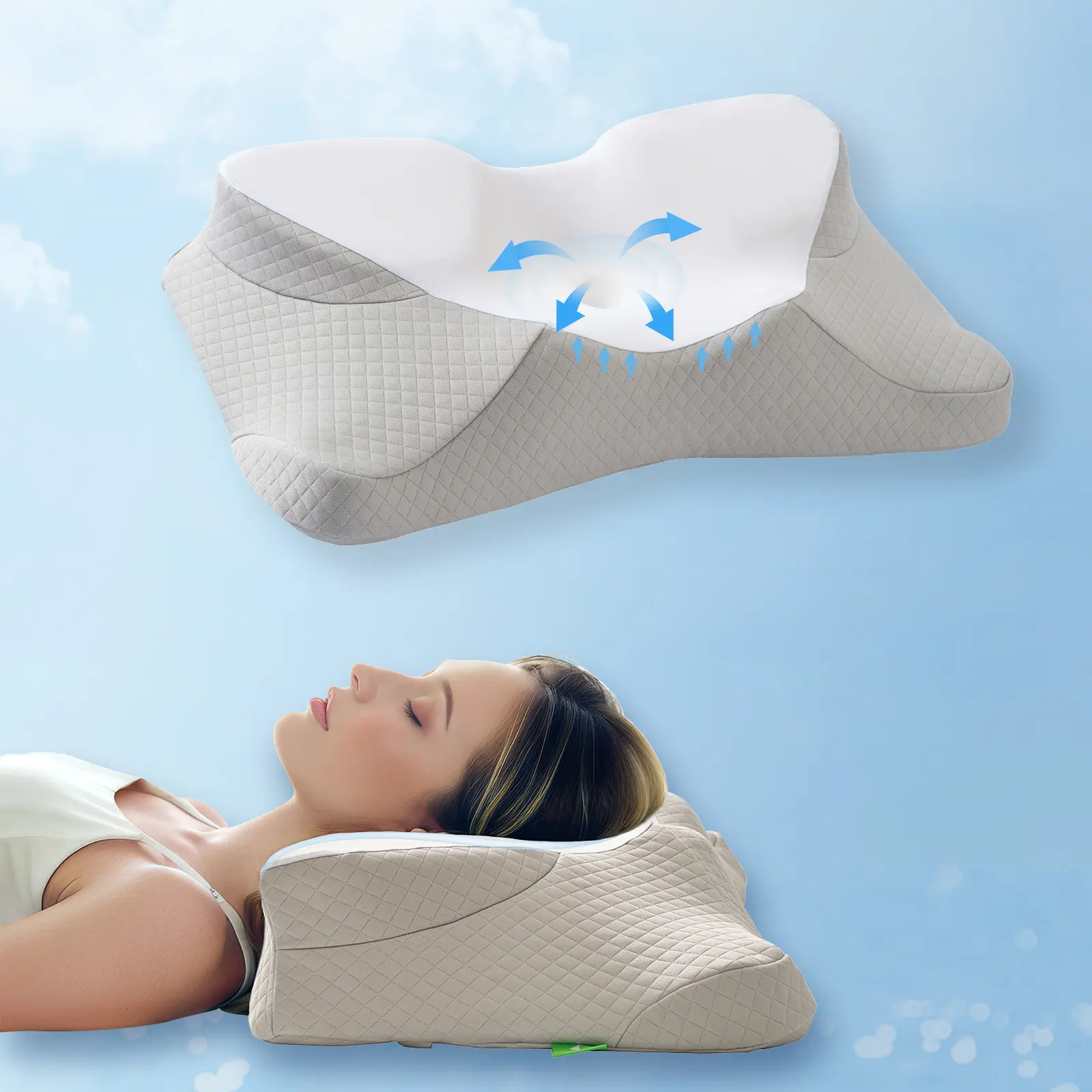 VIZIM Ergonomic Memory Foam Pillow, Semi-Wrapped Support for Neck & Shoulder Pain Relief, Adjustable Height Orthopedic Bed Pillow, The Gift of Better Sleep for Family & Friends, Breathable Cooling Cover for All Sleepers