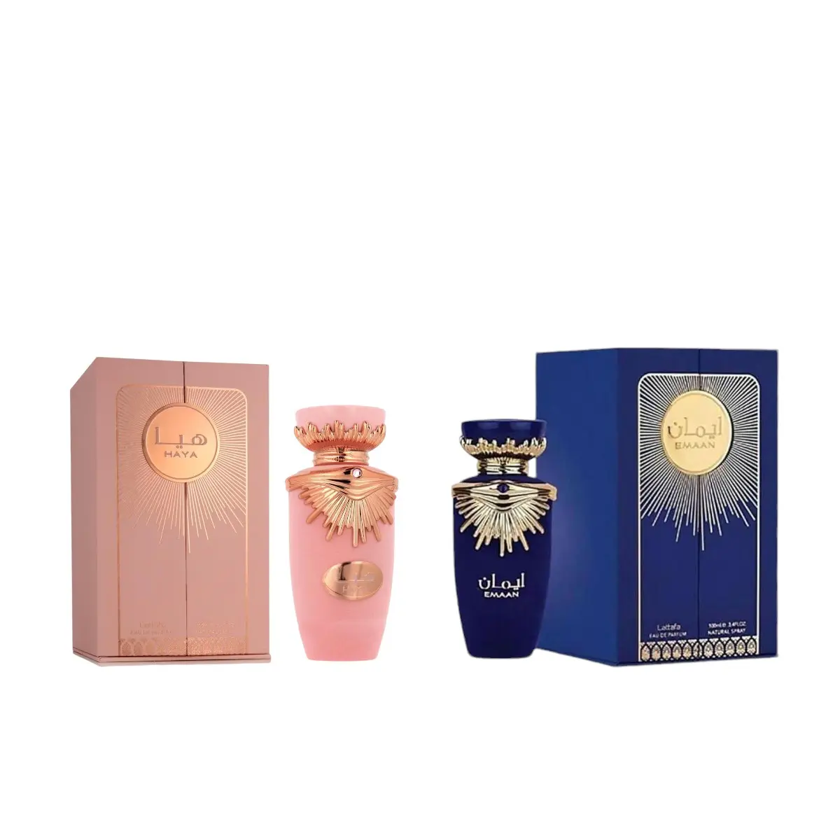 Lattafa Haya + Emaan Multi-Pack EDP, 3.4 oz Per Bottle Women's Elegant Fragrance - Floral-Citrus, Spicy-White Floral