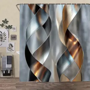 Abstract Pattern Shower Curtain Set with Rug, Non-Slip Bath Mat, U-Shaped Toilet Lid Cover Pad, Bathroom Decor with Hooks, Bathroom Decoration Accessories, Bathroom Supplies