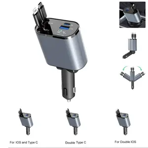 120W 4 in 1 Retractable Car Charger Block USB C Fast Charging Adapter with Dual Cable & Dual Port for iPhone 17/16/15/14/13/iPad/AirPods,Samsung Galaxy S23/S22/S10,Google,Universal Car Electrical Appliances for Vehicle