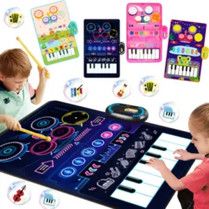 Interactive 2-In-1 Kids Musical Play Mat & Drum Set, Educational Piano Keyboard Toy, Colorful Sound Bubbles, Durable Polyester, Battery Operated