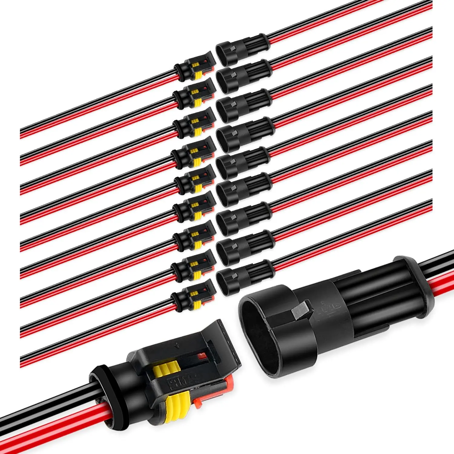 50020R Rectangle Female 2-Pin 16AWG 1.5mm Waterproof Terminal Plug Kit - 10 Pack, Boat & Car Wiring Connectors, 2-Year Warranty, Wiring Connectors Kit