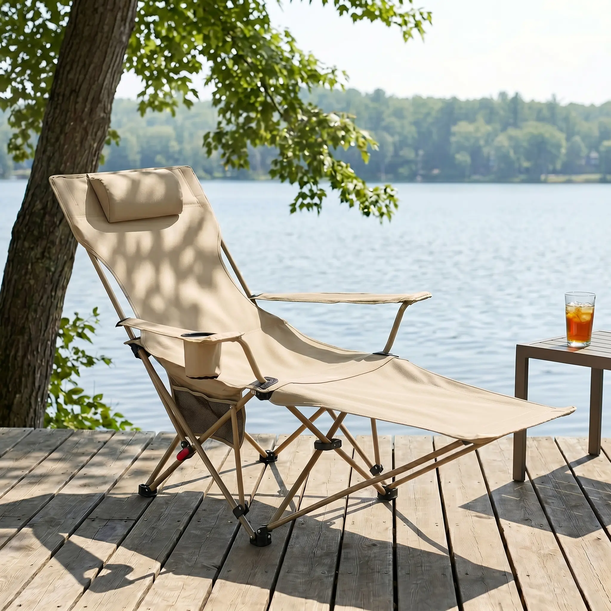 Comhoma 2-in-1 Sitting & Laying Folding Lounge Chair - Thick Oxford Fabric, Adjustable Height Armrests, Cup Holder, 1 Size, Compact Lightweight Foldable Folding Chairs for Hiking/Light Outdoor, Camping, Backyard Relaxing, One Size