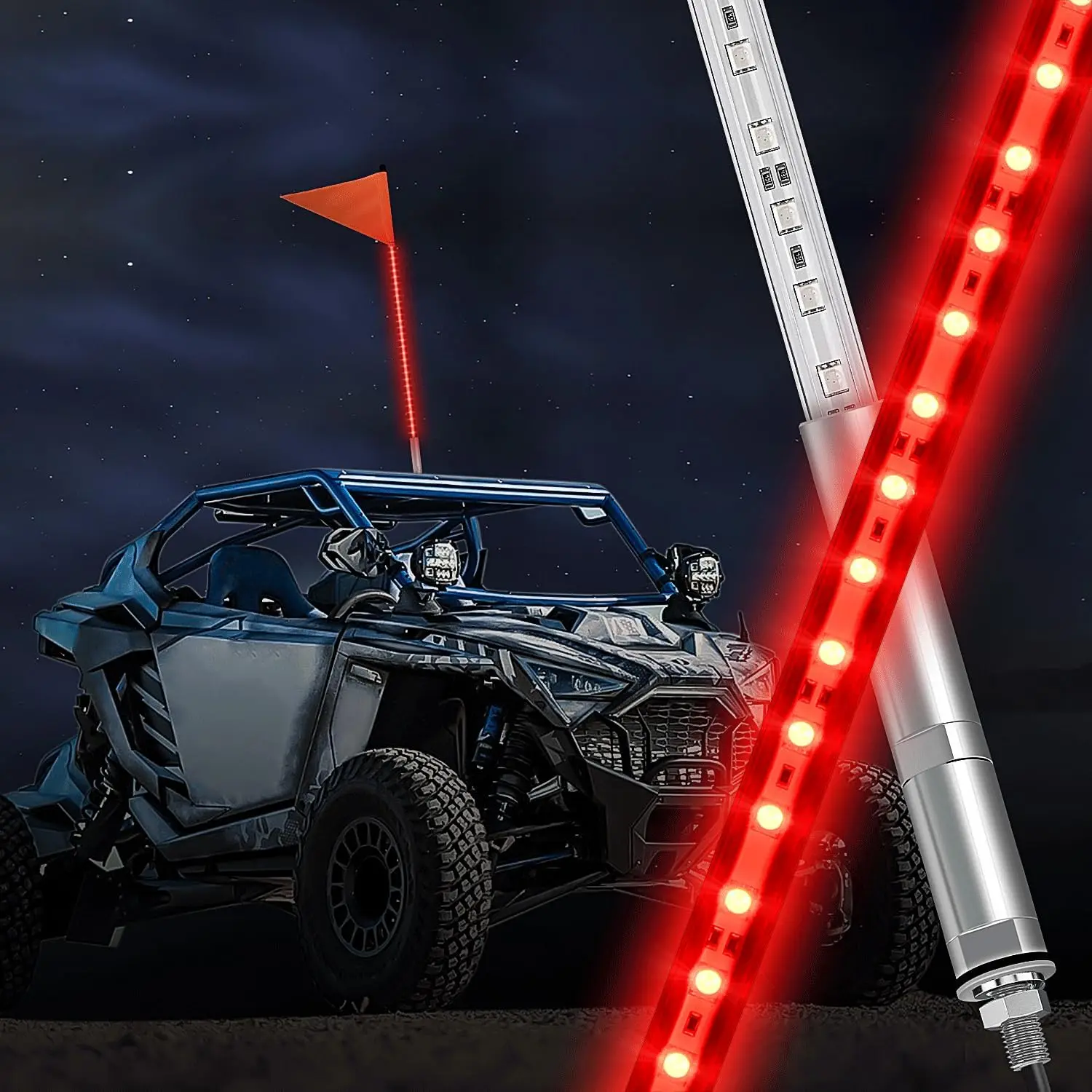 Nilight 1PCS 3FT LED Whip Light with Aluminum Base - Red Safety Pole Antenna, Car Accessories, Compatible for RZR Polaris UTV ATV Off-Road Vehicles, Fathers Day Gift, Whip Lights, Led Lights Car, Offroad Bars & Work Lights