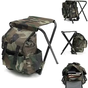 Portable Camouflage Backpack Chair, Foldable Fishing Stool with Backrest & Multiple Pockets, Lightweight Outdoor Chair for Camping, Hiking & Fishing, Camping Chairs