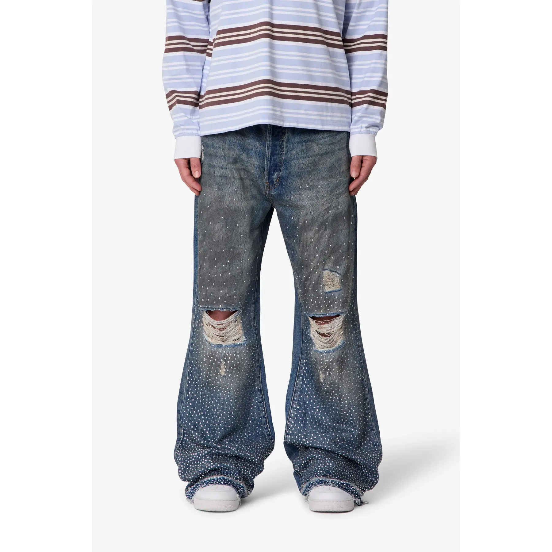 mnml Rhinestone Kick Flare Denim - Blue