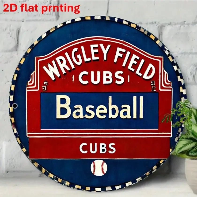 Vintage Chicago Cubs Aluminum Retro Metal Sign, Plaque And Sign, Wrigley Field Classic Baseball Wall Art Decor Room Decor Novelty Decor 8x8 Inch for Sports Bar Man Cave Garage