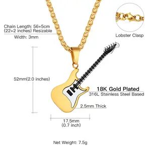 Suplight Stainless Steel Rock Guitar pendant + Chain 22 "+5cm extension chain