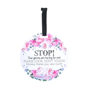 Three Little Tots Flower Tag - Double Sided Design with Hanging Strap for Baby Car Seat, Stroller, Crib or Carrier