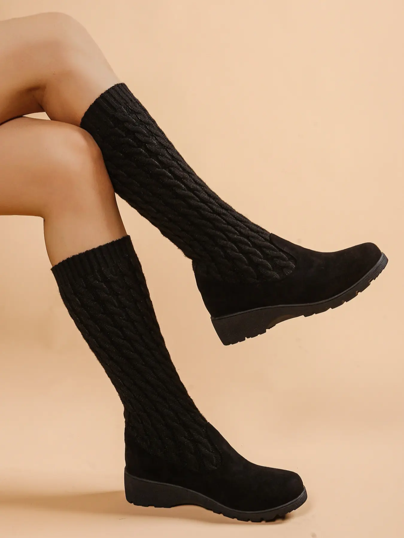 Women's Knitted Sock Boots, Stretchy Comfortable Mid-Calf Boots, Winter Boots, Casual Boots, Fashionable Boots, Socks Boots, Stylish Footwear for All-Day Wear, Cozy and Chic Design