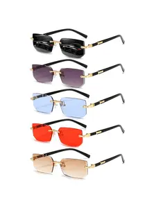 5 pairs of frameless gradient color sunglasses, Trendy beach eyewear, stylish metal design, trend men's and women's glasses, with multiple colors to choose from, metal legs enhance durability, perfect choice for outdoor activities