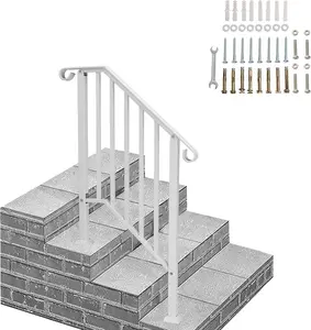 VINGLI Handrails for Outdoor Steps, Stair Handrail Fits 1 to 4 Steps, Wrought Iron Hand Rail Stair Railing Kit for Concrete Steps, Porch Steps (2 to 3 Steps, White)