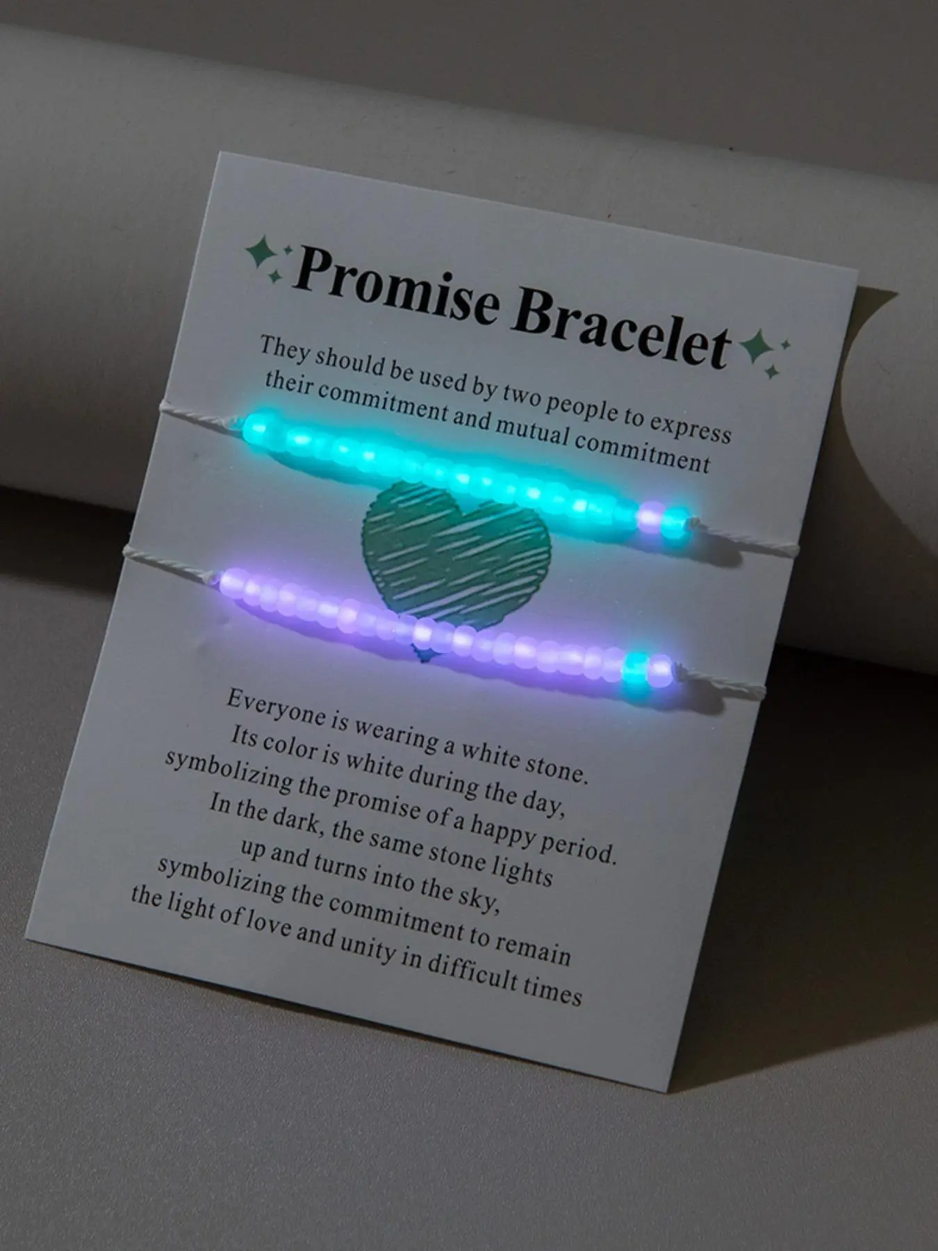 2pcs Y2K Luminous Beaded Bracelet, Friendship Couple Bracelet, Boho Style Jewelry Adjustable String Bracelet for Women & Girls, Stackable Bracelets, Bohemian Bracelets
