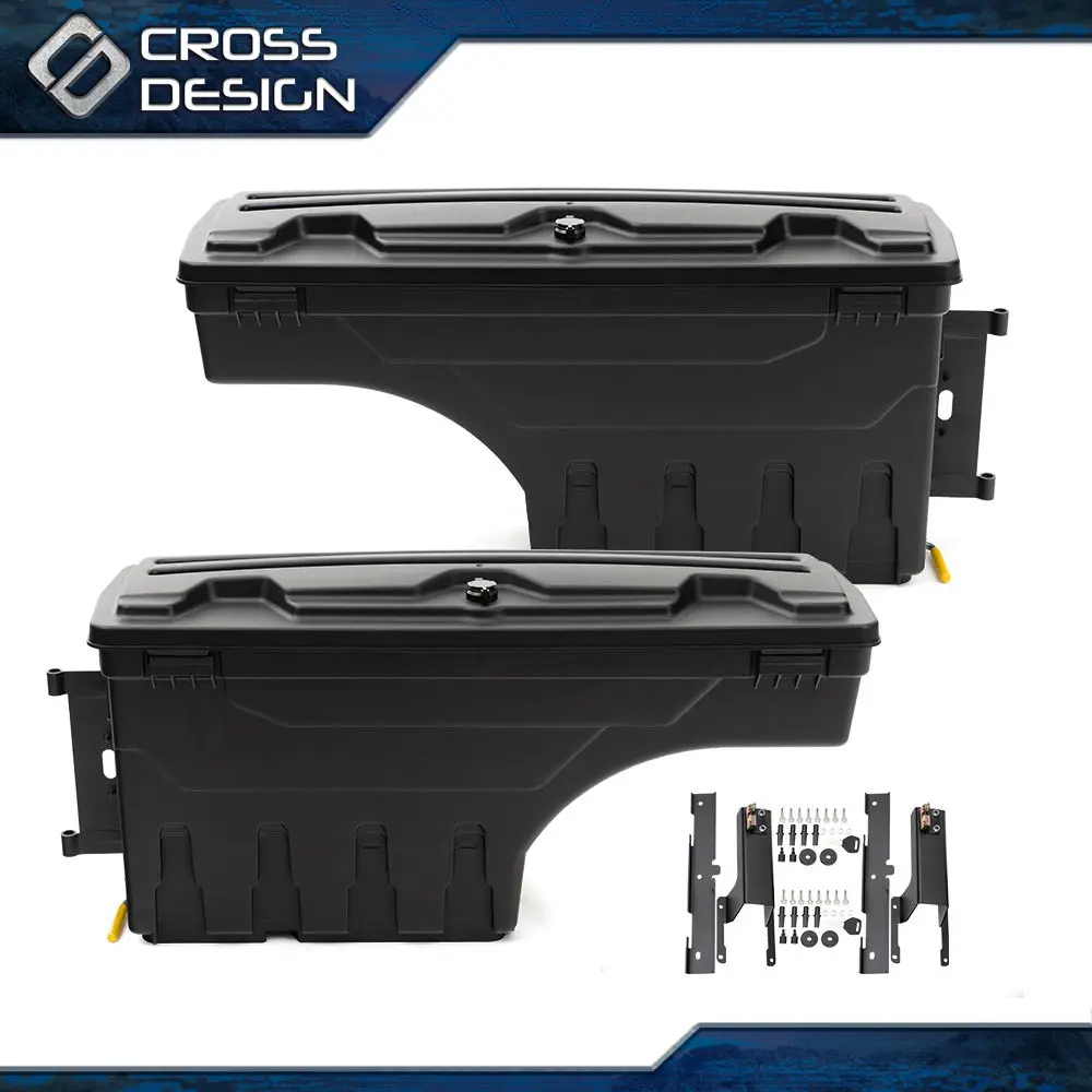 CROSSDESIGN Heavy Duty Pickup Truck Bed Storage Box Toolboxes - 1 Pair Left-Right, Lightweight Tough High-Impact ABS Plastic, Lockable, High Capacity, Easy Installation, Direct Replacement for 17-20 Ford F-250 F-350 Super Duty, Box Swing Out Feature, Lock