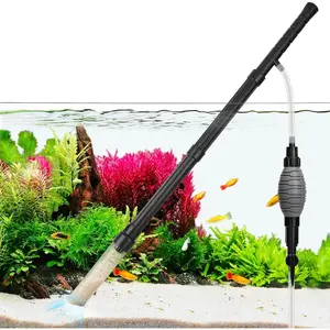 Gravel Vacuum for Aquarium Siphon - Adjustable Flow Fish Tank Cleaner with Handle, Manual Siphon Pump Water Changer Sand Rock Suction Cleaner, Upgraded Hard Hose with Threaded Connection (S)
