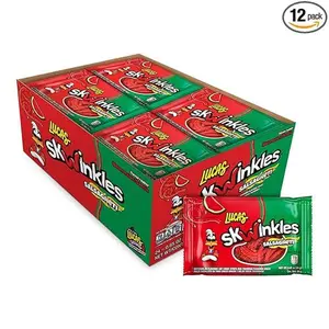 Lucas Salsagheti Watermelon Flavored Hot Candy Strips and Tamarind Sauce, 0.84 oz - 12 Pieces Pack for Treats, Snack, Parties, Piñatas,0.84 Ounce (Pack of 12)