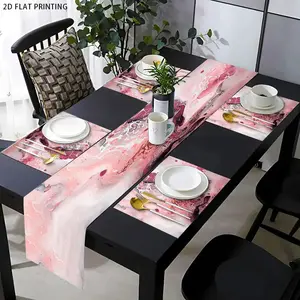 1 piece/4 piece/5 piece set/7 piece set, table flag placemat set, Rectangular, abstract pink marble pattern, Aesthetic, wedding holiday birthday gift, kitchen table decoration, home party decoration