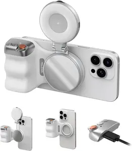 MAGNETIC Phone Camera Grip + C03 Magnetic Fill Light Silver Bundle Kit Compatible with Apple MagSafe & Android Devices Creator Kit for Selfies Photography TikTok Video Calls & Creation - Smartphone, Button