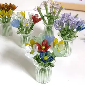8pcs glass simulation flower decoration ornaments, handcrafted mini glass flowers, DIY flower arrangement bouquets, faux flowers, Artificial mixed flower, Decorative Flowers Bouquet, suitable for gifting, event decorations