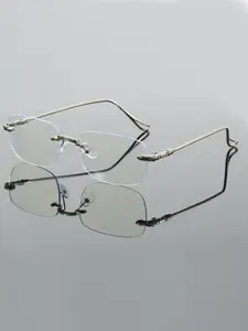 Unisex Frameless Metal Glasses, Anti-Blue Light, Clear Lens, Suitable for Outdoor Travel and Daily Use, All Seasons, Alloy Material, Frameless Eyeglass