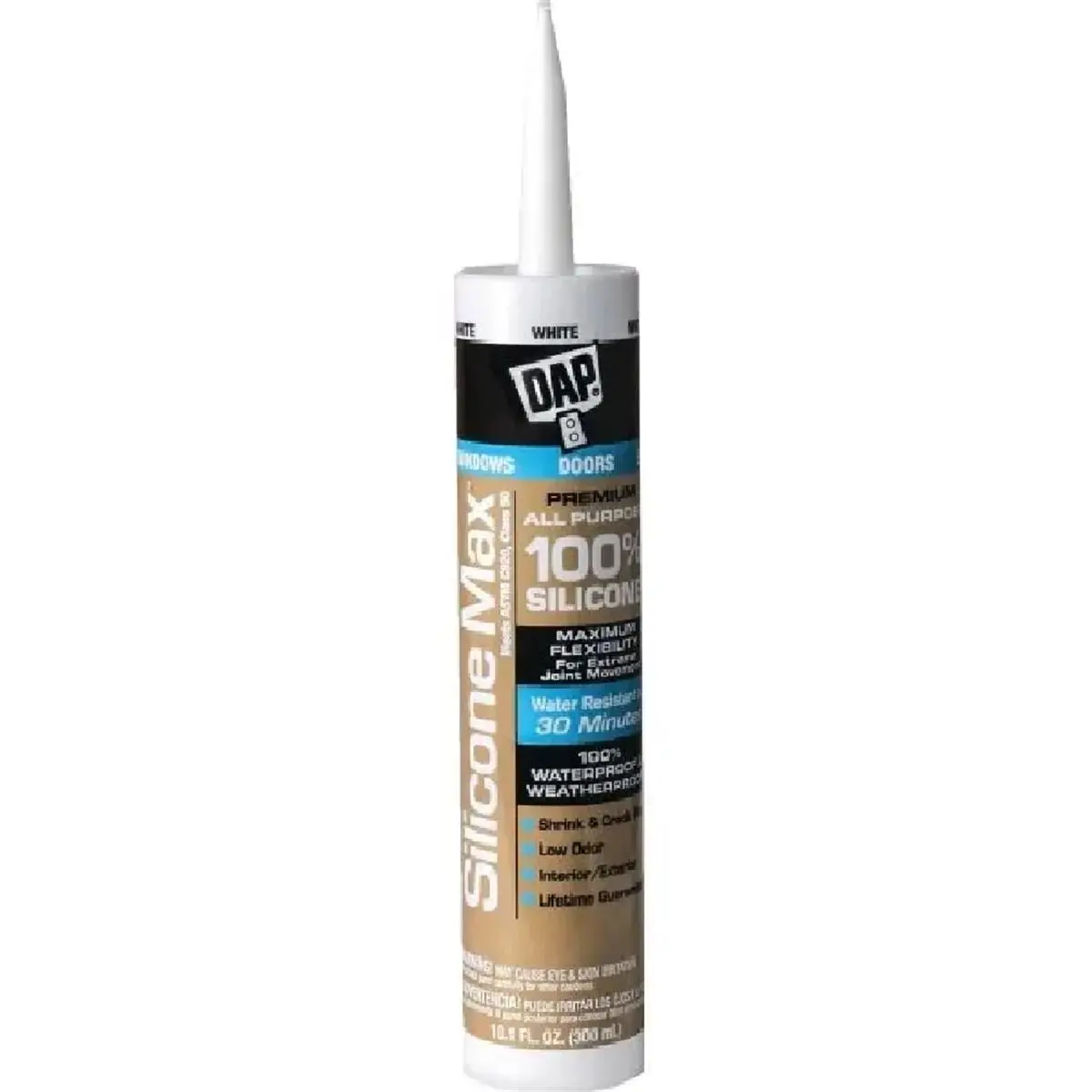 Dap 268048 10.1 oz Premium All-Purpose White Silicone Rubber Sealant - Shrink-and Crack-Proof, Flexible for Joint Movement, Waterproofing, Water Resistant in 30 Minutes, All-Purpose & All-Surface Versatility