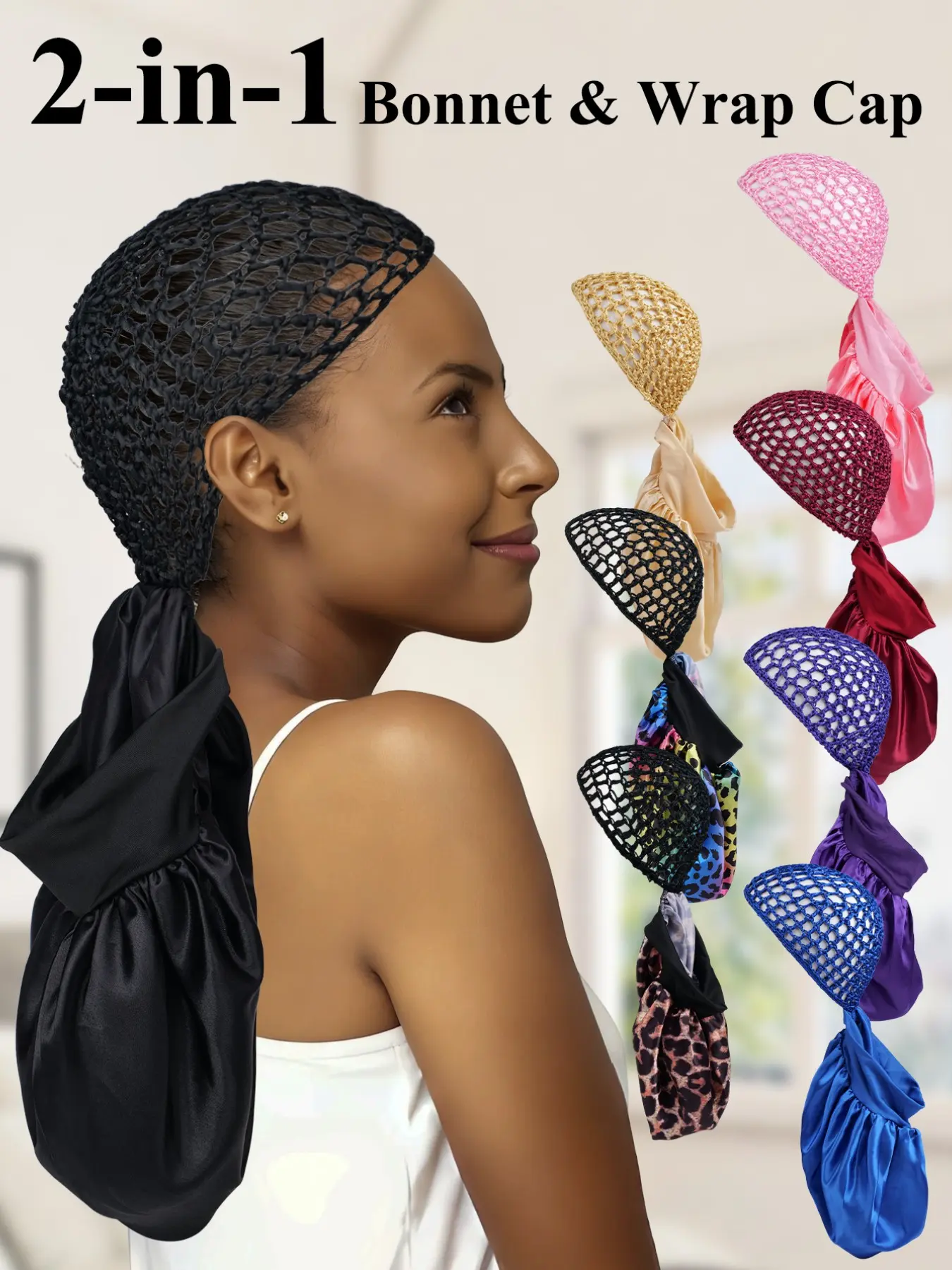 Breathable Mesh Bow Sleep Cap, Two-In-One Knitted Net Hat, Comfortable Night Sleeping Headwear, Soft Silk Touch Material, Daily Use, Bonnets for Sleeping