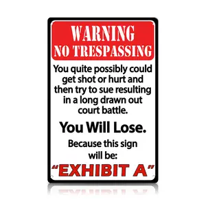 Warning No Trespassing Vintage Tin Sign, Funny Novelty Metal Wall Art, Rustic Yard/Garage Fence Decor, Retro Security Sign for Home, Farm & Cabin – Palette & Wall | summervibes Decoration Print
