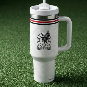 40oz insulated mug with handle and straw, white color, large capacity, a gift for sports fans.