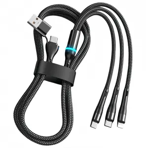 3-in-2 Multi Cable,4Ft 100W USB A/C to Multi Phone Charger Cord with Type C/Lightning/Micro USB Port,Braided Cable for Cell Phones/iPhone/iPad/Tablets/Samsung Galaxy, Usb C Cables
