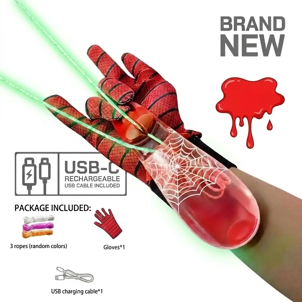 2026 Brand New USB-C Rechargeable Glow-in-the-Dark Glow String Launcher Web Shooters - Spooky Halloween Cosplay Prop, Kids' Christmas Stocking Stuffer Toy