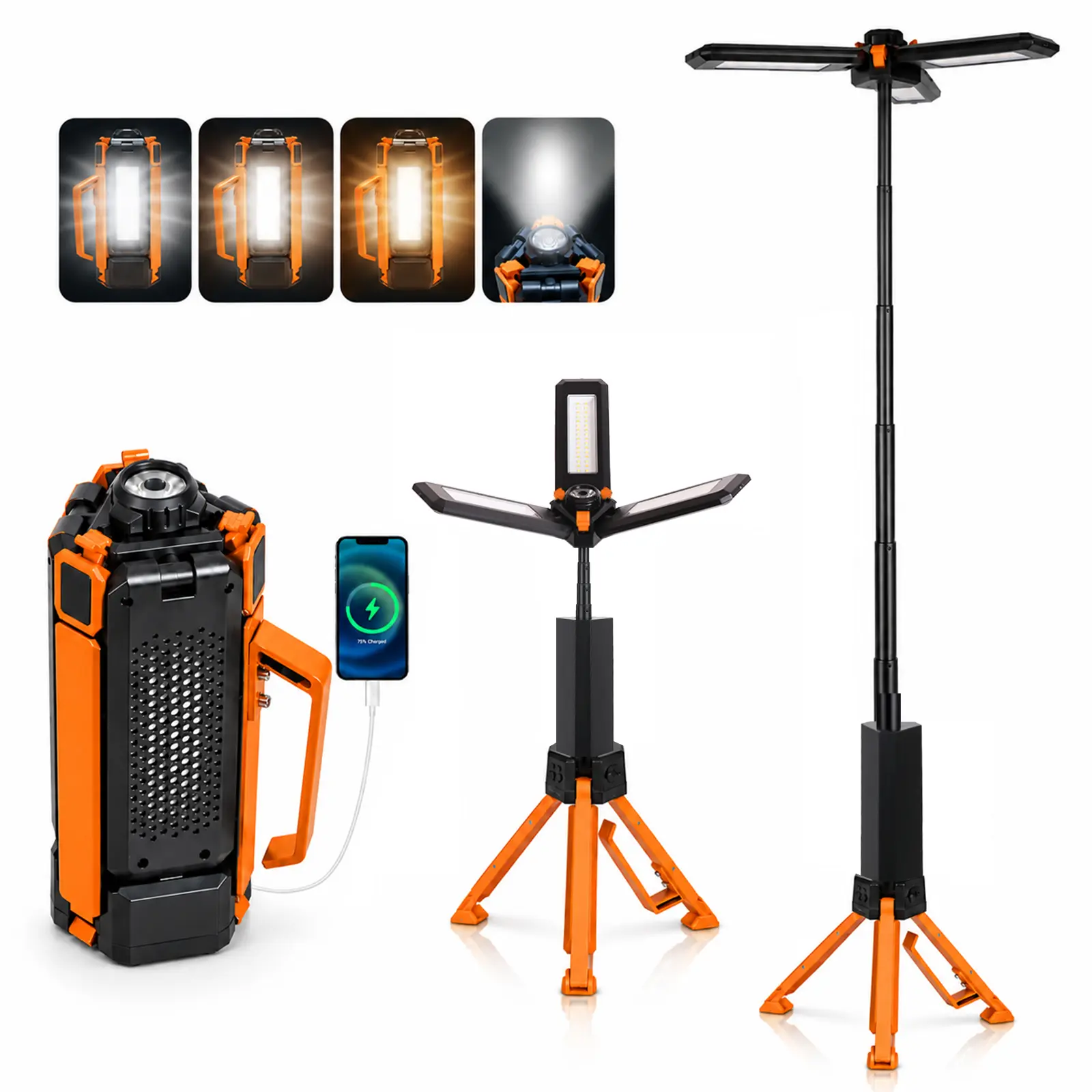 CuLiDing 15000mAh Rechargeable Portable LED Camping Post Light - Telescopic Height-Adjustable Lantern, Dual-Zone Dimmable, Reinforced Tripod Base, Power Bank, 3-Mode LED Flashlight, Emergency Outdoor Lighting, Lanterns