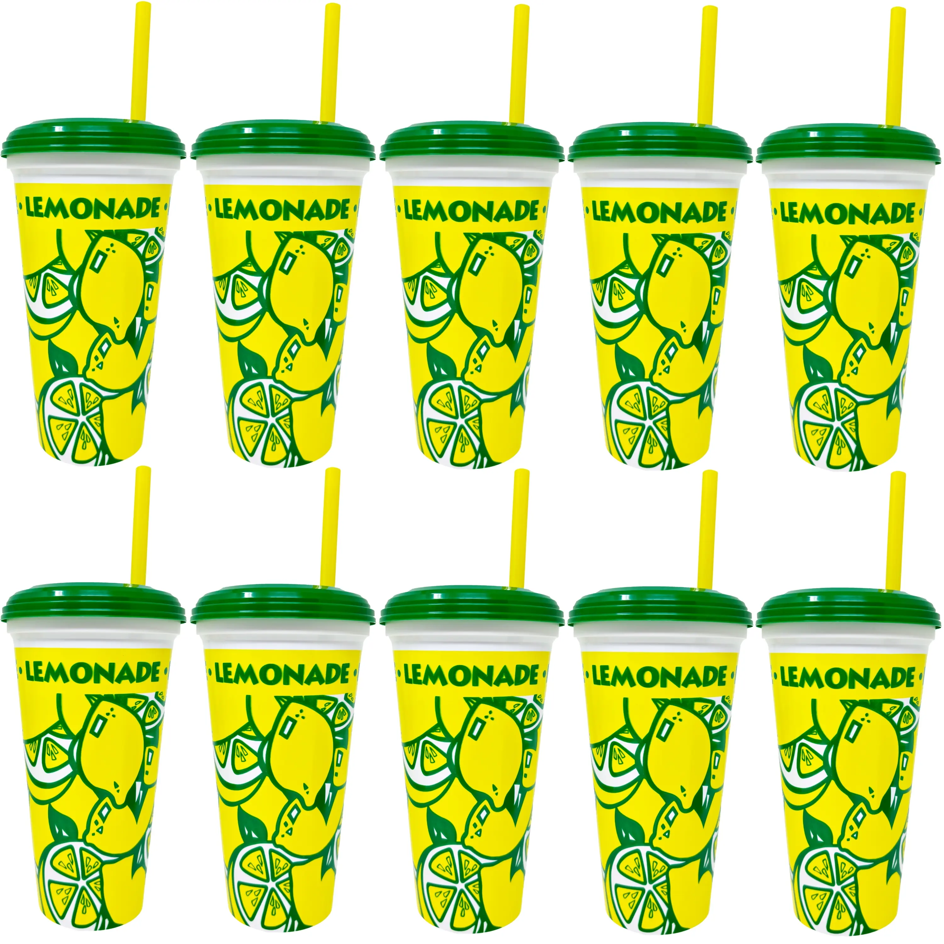10  Lemonade Souvenir Cups with Straw and Lid - Made in America 16oz or 32oz