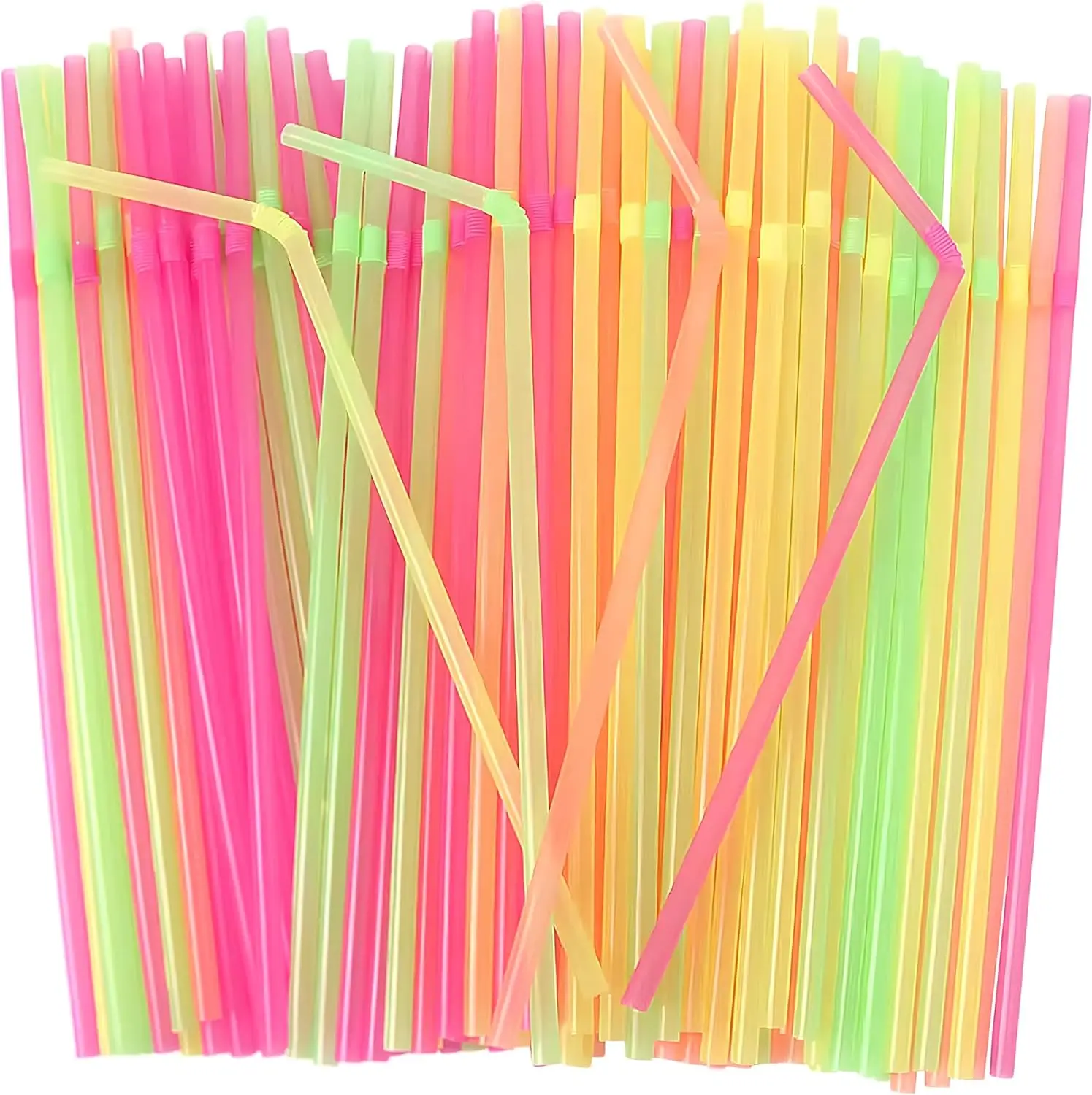 175 Flexible Plastic Straws Disposable, Vibrant & Colorful Assortment Bendy, Stylish Drinking Straws for Every Occasion & Party Decoration, 175 Count