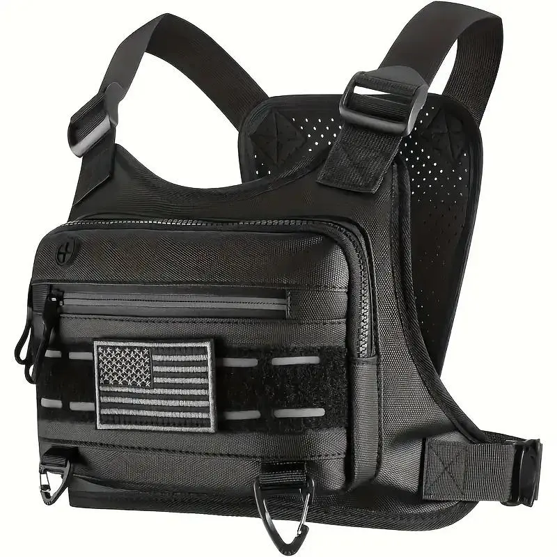 Men's sports chest bag, multifunctional lightweight chest backpack, vest bag for men and women, Molle, EDC, built-in mobile phone pocket, multi-layer storage space, suitable for training, running, cycling