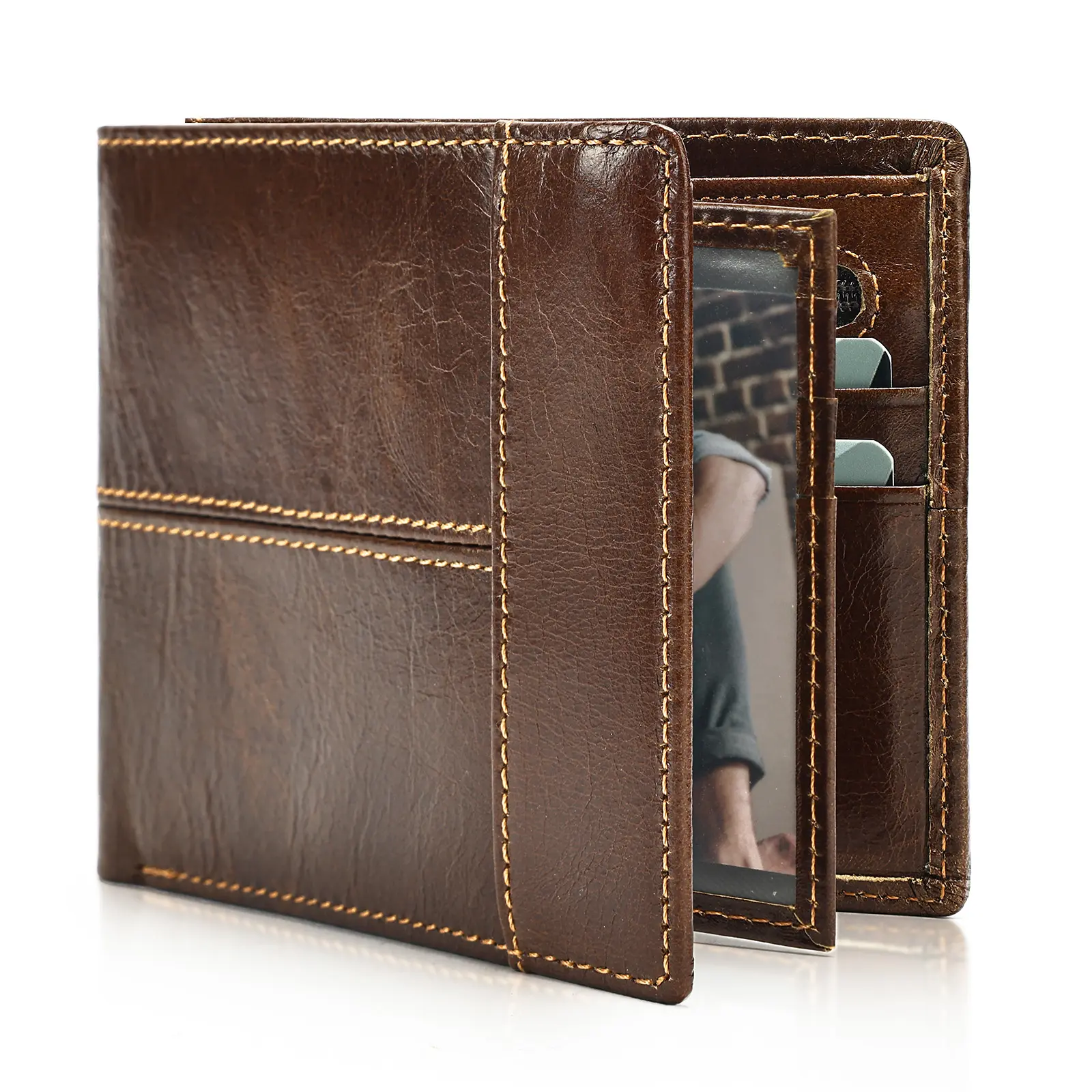 Genuine Leather Bifold Wallet for Men with RFID Blocking – Large Capacity Retro Cowhide Card Holder & Purse with Coin Pocket, Business Casual, Son, Husband, Mens Wallet, Father, Everyday Carry, Business Casual Outfits, Cow Hide, Card Slots, Natural Grain