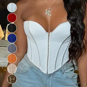 Y2K Boned Grommet Eyelet Front Lace Up Back Backless Overbust Shapewear Corset Tube Top Music Festival Fit Womenswear