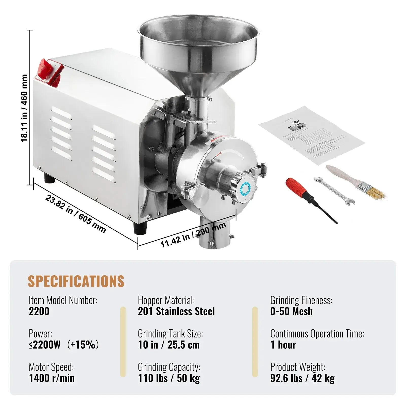Dry Grinder 2200W-Stainless Steel