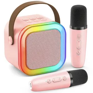 Mini Karaoke Machine for All Ages - Bluetooth 5.3 Portable Speaker with LED Lights, 2 Wireless Microphones, Ideal for Parties and Gatherings