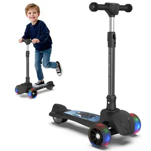 Light-Up Electric Scooter for Boys & Girls, 3-Wheel Lean-to-Steer Kick Scooter with 80W Motor, 5MPH Safety Limit, Height Adjustable & Easy-Fold Design, Glowing Lights Wheels, Birthday Gift for Kids