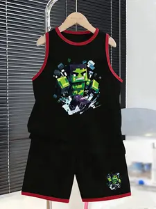 Boys' Goblin Tank Top and Shorts Set, Cartoon Print, Breathable Fabric, Casual Loose Fit, Ideal for Playtime and Daily Wear