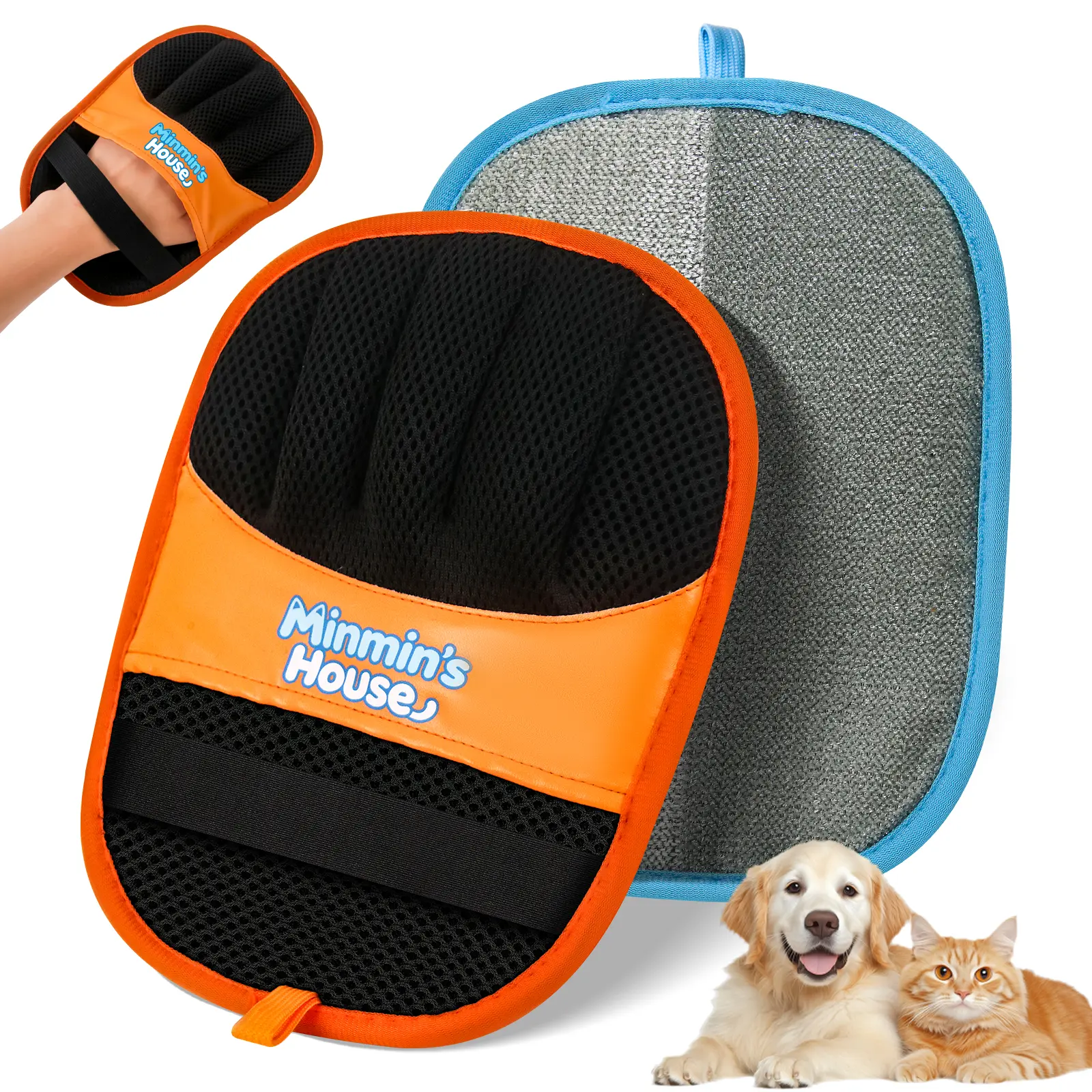 Minmin's House Pet Hair Removal Glove for Cats & Dogs, Upgraded Five-Finger Electrostatic Pet Hair Glove, Reusable Magic Brush Pet Hair Remover Tool for Laundry, Couch, Carpet, Car Seat